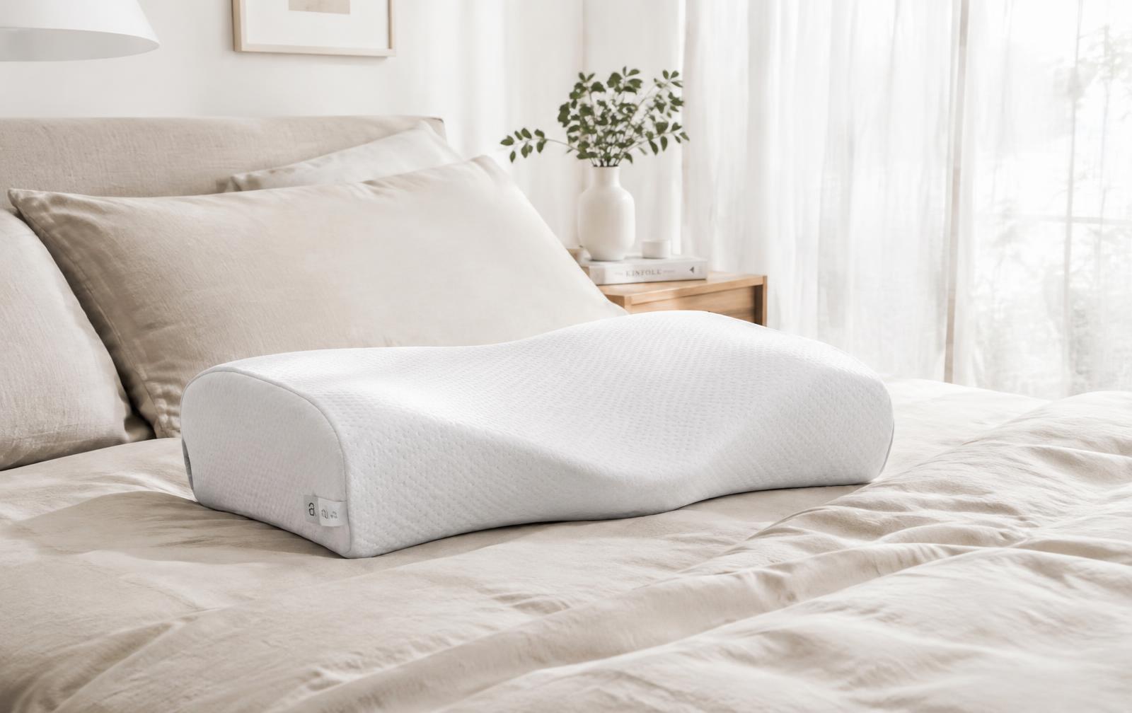 Melara Air Pillow on a neatly made bed in a bright bedroom